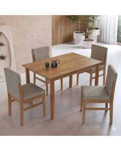 Mesa Genova 120x80 Cm com 4 Cadeiras Arezzo 4 Lugares Estilo Moderno para Sala - Amêndoa