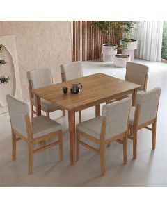 Mesa Genova 160x90 Cm com 6 Cadeiras Arezzo 6 Lugares Design Moderno para Sala - Amêndoa