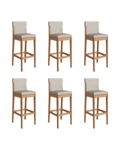 Kit 6 Banquetas Altas Arezzo para Bancada de Cozinha com Visual Moderno - Amêndoa
